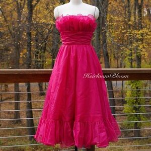 Vintage 80s Strapless Prom Dress Midi Tulle Sparkle